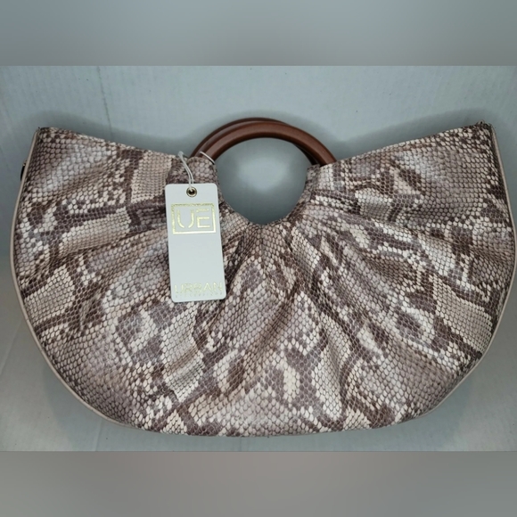 Urban Expression Vegan Leather Snake Print Moon Satchel In Nude NWT - Picture 4 of 7